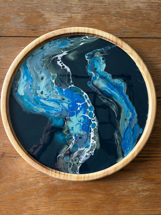 Hand-Painted Round Wood Tray