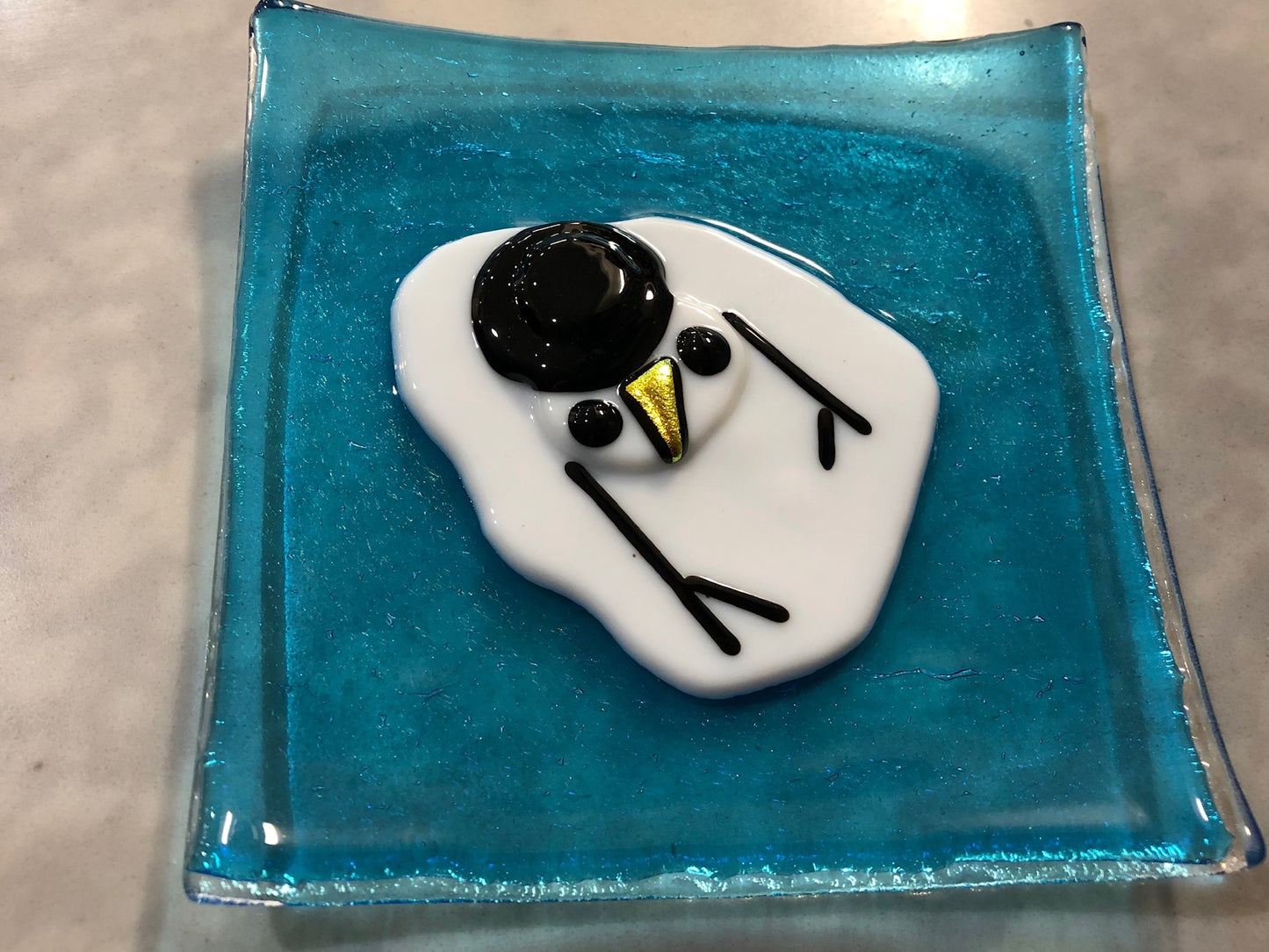 California Snowman Fused Glass