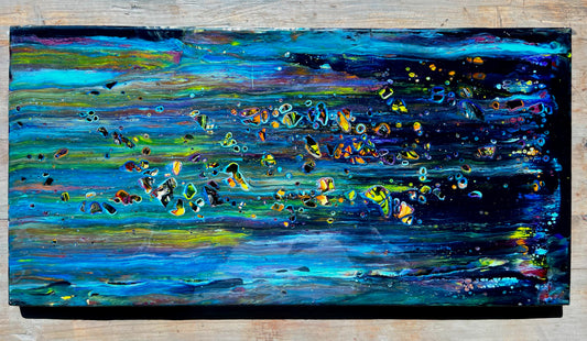 Ocean Confetti 10" x 20” Canvas Acrylic Abstract Original Painting texture