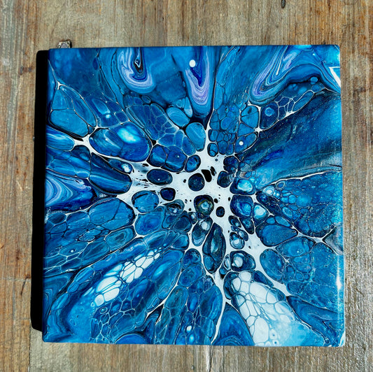 Ocean Blue Acrylic Abstract Original Tile